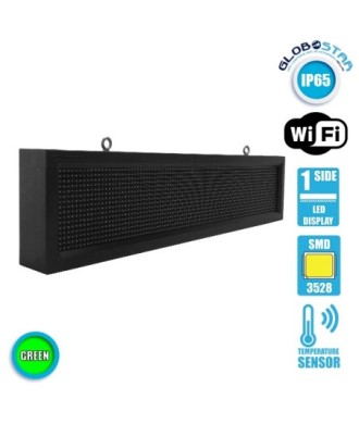 GLOBOSTAR® DISPLAY 90252 Κυλιόμενη Ψηφιακή Επιγραφή P10 Μονής Όψης LED AC 220-240V Αδιάβροχο IP65 Πράσινο - WiFi Control μέσω FK APP - Αισθητήρας Θερμοκρασίας & Υγρασίας - Μ104 x Π9 x Υ24cm - 2 Χρόνια Εγγύηση